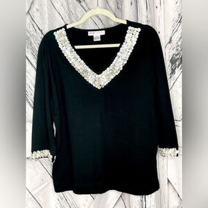 Casey Coleman V-Neck Top Button Trim L Vintage